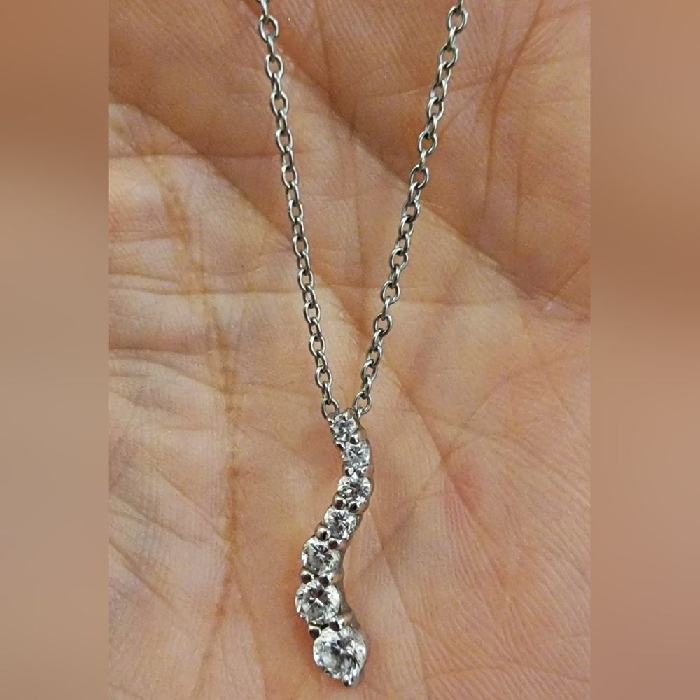 Sterling Silver 925 CZ 7-Stone 1" Pendant Necklace Marked